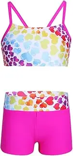[LiiYii] Kids Girls Heart Pattern Bathing Suit 2PCS Tankini Set Tops with Bottoms Vacation Beachwear Rash Guard Swimsuit
