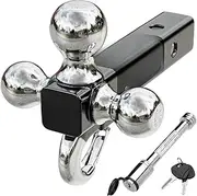 Compatible With Trailer Hitch Tri-Ball Mount With Hook Contain Secure Self-Lock Latch, Trailer Ball Size 1-7/8", 2" And 2-5/16",Fit 2 Inch Hitch