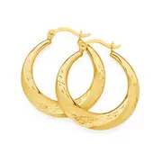 9ct Gold 15mm Satin & Diamond-cut Twist Creole Earrings