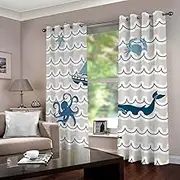 Exquisite Curtains for Kids Bedroom Cartoon & Sea 3D Pattern Microfiber Blackout Fabric Eyelet Window Drapes for Kids Nursery Playroom 2 Panels W168cm (66") x D229cm (90") x 2