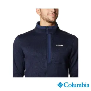 【Columbia 哥倫比亞 官方旗艦】男款-Sweater Weather™刷毛針織外套-深藍(UAE97100NYHF)