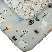 2-Pack Fitted Sheet for Baby, Toddler, Child, 100% Cotton Super Soft with Beautiful Forest and Savannah Pattern, for Bedside Crib, Compatible with Chicco Next2Me, Tutti Bambini Cozee, 55x90cm