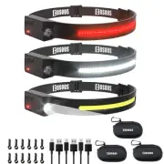 LED Headlamp Rechargeable 3PCS with Cases, White & Red Light, Motion Sensor, ...