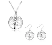Set Hollow Tree of Life Necklace Dangle Earrings 925 Sterling Silver Jewelry