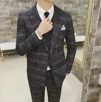 在飛比找樂天市場購物網優惠-FINDSENSE品牌 韓國男 時尚經典修身帥氣格紋 小西裝