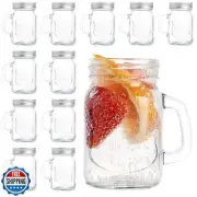 Jarsoph 12 Pack Glass Mason Jar 4oz with Handle and Lids, Wide Mouth Glass Co