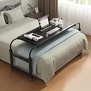 Overbed Table with Wheels Height Adjustable Computer Desk Standing Workstation Food Tray Desk Rolling Medical Table for Twin/Full/Queen/King Size Bed Frame Black