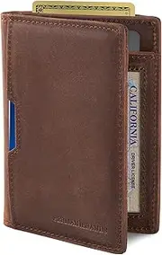 [SERMAN BRANDS] Travel Wallet RFID Blocking Bifold Slim Genuine Leather Thin Minimalist Front Pocket Wallets for Men Billfold - Made from Full Grain Leather (Texas Brown 5.0)