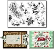 Arbuya Christmas Leaves Berry Branch Clear Stamps Chickadee Nuts Silicone Clear Stamp Seals for Card Making DIY Scrapbooking Journal Album Decoration