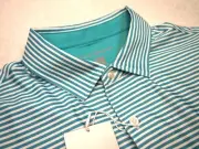 Hickey Freeman Performance Fabric Aquamarine Striped Polo Golf Shirt NWT L $94