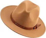 [GAROZATION] Chic Woolen Fedora Hat Men's Women's Classic Jazz Cap Wide Brim Elegant Hat for Parties and Weddings Khaki