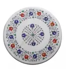 24" White Marble Round Coffee Table Top Gemstones Inlay Corner Table Home Decors