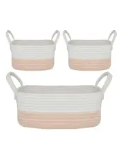 [LIVING TEXTILES] Basket Storage Set 3 Piece in Blush/White