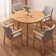 HOLGVE Office Reception Room Club Table and Chair Set, Round Negotiation Table with Chairs Set of 5, Wood Kitchen Dining Table Set for Lounge, Living Room(Wood,27.5in/70cm)