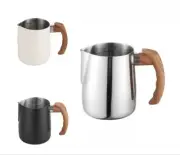 Coffee Milk Frothing Pitcher Jug 304 Stainless Steel with Scale Wooden Handle