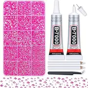B7000 Adhesive Glue with 14000Pcs Hot Pink Rhinestones for Crafts, Rose AB Color Jelly Rhinestones Flatback Resin Bling Gems with Tweezer for Shoes, Tumblers, Clothes Decoration