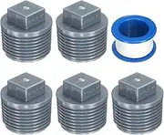 uxcell 5Pcs 1 Inch PT Male Thread PVC Pipe Fitting Plug, Cleanout Plugs, Water Drain End Caps Coupling Adapter with Tape for Water Heater Supply Lines, Plumbing, Gray