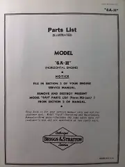Briggs & Stratton 6A-H Vertical Gasoline Engine Parts Manual Lawn Mower Tiller