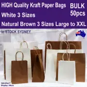 Paper Bag LARGE White Brown KRAFT | 50pcs | RETAIL Gift Shop Bag | AUSSIE Seller