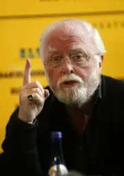 British actor director Lord Richard Attenborough speaks at a press- Old Photo