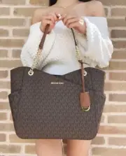 Michael Kors Jet Set Travel Large Chain Shoulder Tote Brown