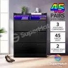 Shoe Cabinet Shoes Storage Rack 45 Pairs Organiser Shelf Cupboard LED Black