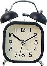 Alarm Clock Bedroom Alarm Clock Black Creative Student Metal Double Bell Mechanical Alarm Clock Luminous Mute Simple Small Clock Table Clock Bedside Clock(Black-3) Aqiong
