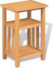 [vidaXL] Solid Oak Wood End Table with Magazine Shelf - Compact Side Table for Living Room, Dining Room, and Bedroom - Modern Brown Furniture Piece