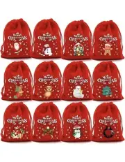 12PCs Velvet Christmas Drawstring Bags Small Candy Bag Pouch Xmas Gift Packaging