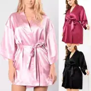 Plus Size Womens Silk Satin Kimono Robe Dressing Gown Bride Sleepwear Bathrobe