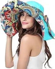 [FakeFace] Women's Foldable Floppy Reversible Travel Beach Sun Visor Hat Wide Brim UPF 50+