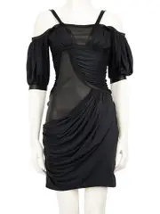 Black Leather Drape Detail Mini Dress