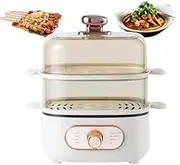 2-in-1 Electric Hot Pot, 1200W Food Steamer with 10.5L Cooking Capacity and 2 Steaming Layers, Non-Stick Steam Rice Cooker, 8 Cooking Modes, Three Layer Use for Buns, Hot Pots