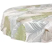 Oilcloth Tablecloth Oilcloth Tablecloth Washable Garden Tablecloth Water-Repellent Oval 200 x 140 cm Cut Edge Floral Leaves Green