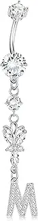 [Sanfenly] 14G Belly Button Rings Dangle For Women With CZ Initials 316L Surgical Steel Rings Body Piercing Jewelry