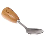 3PC Smiley Wooden Handle Stainless Steel Spoon, Length: 14.4cm