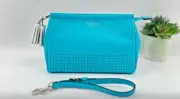 NWT COACH LRG CLUTCH LIGHT BLUE/TURQUOISE