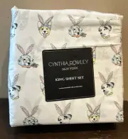 Cynthia Rowley King Sheet Set Dogs With Bunny Ears Easter Spring New