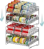 SimpleHouseware 2 Pack Stackable 2 Tier Can Rack, Silver
