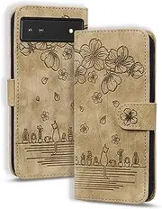 YBFJCE Wallet Case for Google Pixel 6a,Magnetic Folio PU Leather Case Wallet Flip Cover with Card Holder,Protective Phone Cover for Google Pixel 6a,Brown
