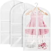 AwObEpl 3Pcs PVC Dance Costume Bag Children's Clothing Dust Cover Easy to Organize Clothes Storage Bag with 5 Zippered Pocket and ID Pocket Waterproof for Jacket
