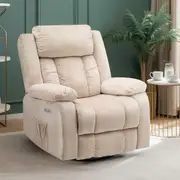 Advwin Recliner Chair Electric Heat Massage Chair Velvet Rotatable Lounge Armchair Flannel Beige