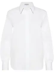 [Brunello Cucinelli] Brunello Cucinelli-Camicia In Popeline Di Cotone Stretch Con Shiny Collar-Donna S