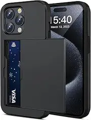 for iPhone 15 Pro Max Case with Credit Card Holder, Areaphmet Wallet Case Slide Cover Dual Layer Hard PC Rubber Cover Phone Case for iPhone 15 Pro Max 6.7'' 2023 Black