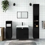 Engineered Wood Bathroom Cabinet Black with Iron Feet, Floating Vanity Sink Cabinet, 65x33x60 cm with Flexible Mounting, Modern 36 inch Console