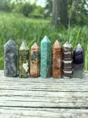 Bulk Crystal Towers Lot- Rainforest Jasper, Druzy Chalcedony, Sunstone & More