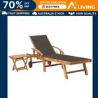 Sun Lounger with Table and Cushion Solid Teak Wood Outdoor Furniture Patio 63029