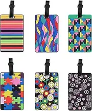 Rstigiker 6 Pcs Durable Rubber Luggage Tags, Personalized Waterproof Suitcase Labels with Lanyard, Travel ID Tags for Suitcase, Backpack & Baggage
