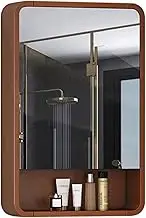 Solid Wood Medicine Cabinet with Mirror Bathroom and Toilet with Storage Shelf for Home, Wall Mounted Medicine Cabinet, Single Door Mirror Cabinet (Brown 19.7 x 31.5 x 5.5 inch)