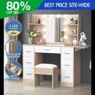 ALFORDSON Dressing Table Stool Set Makeup Mirror Vanity Desk LED Bulbs Oak